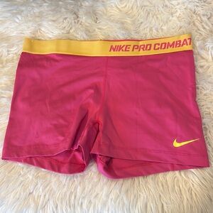 Nike Pro Combat 3” Women’s Compression Shorts, Pink/Yellow, Size XL